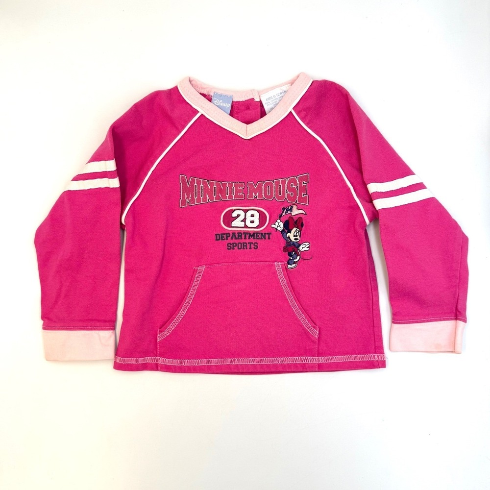 Disney Minnie Mouse 24M Pink Long Sleeve Embroidered Toddler Shirt Top Y2K Sport